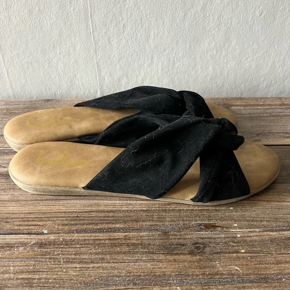 Lulus Santana Black Suede Slide Sandals Size 9 NWOT